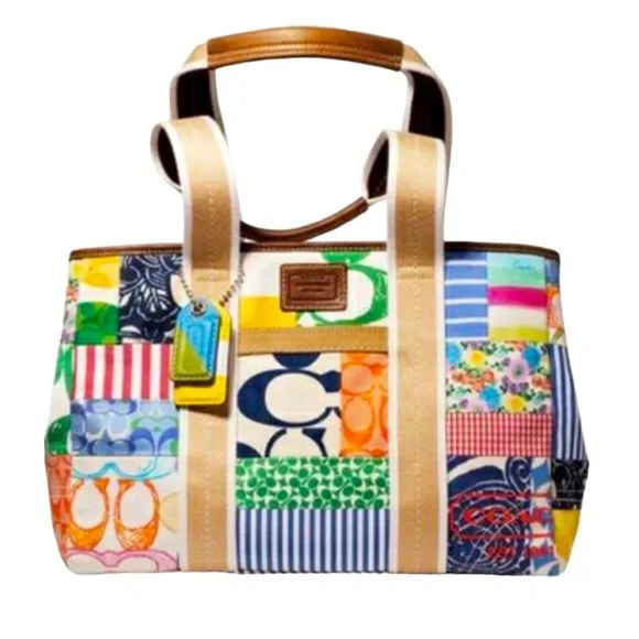 バッグ Coach Patchwork Accessory Porch Hand Bag Coach Patchwork Gallery Gold Signature Swingpack Multicolor